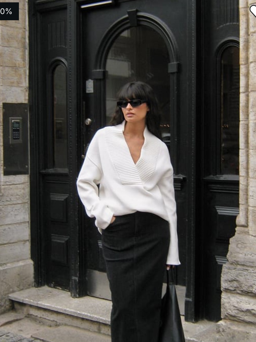 Women's Cream V-Neck Rib-Trim Sweater